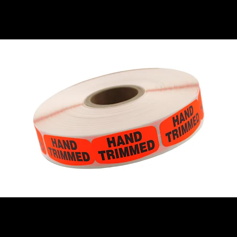 Hand Trimmed Label Black Fluorescent Red Short Oval Dayglo 1000 Count/Roll 50 Rolls/Case 50000 Count/Case