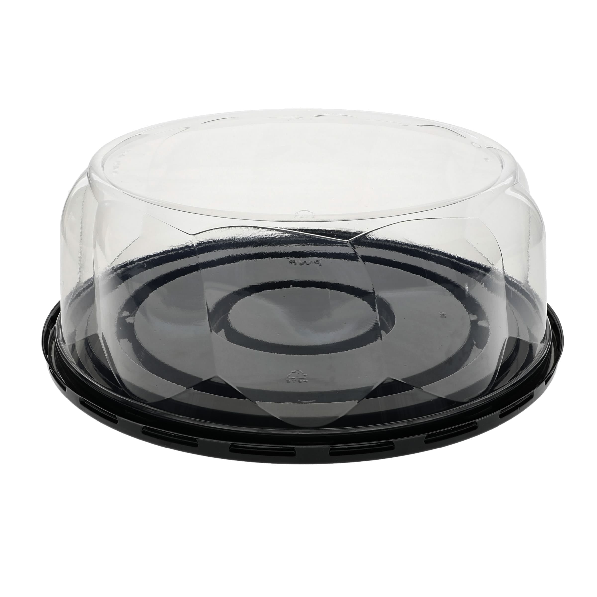 Cake Container & Lid Combo 8IN Cake With Dome Lid 3.5 IN PET Clear Black Round Swirl 100/Case
