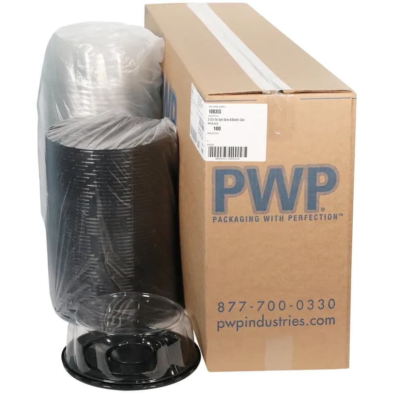 Cake Container & Lid Combo 8IN Cake With Dome Lid 3.5 IN PET Clear Black Round Swirl 100/Case