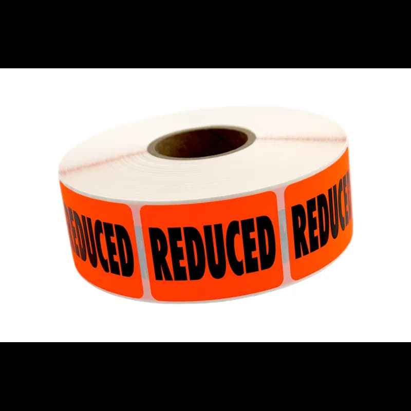 Reduced Promo Label 1.5X2 IN Black Fluorescent Red 1000 Count/Roll 20 Rolls/Case 20000 Count/Case