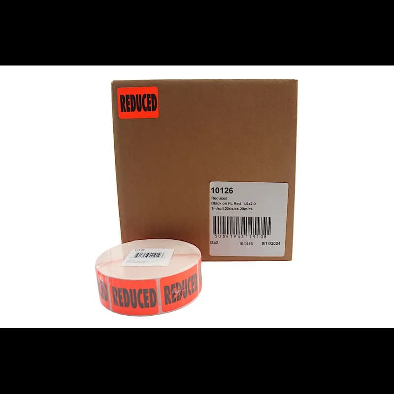 Reduced Promo Label 1.5X2 IN Black Fluorescent Red 1000 Count/Roll 20 Rolls/Case 20000 Count/Case