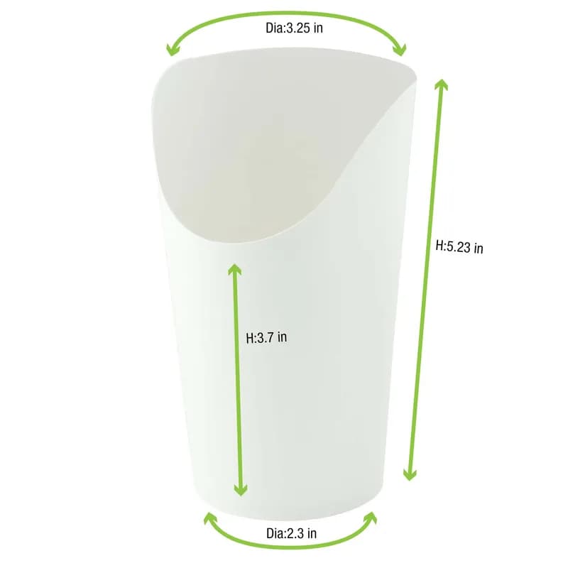French Fry Cup & Scoop 12 OZ 2.36X5.3 IN Paper White Round Grease Resistant 50 Count/Pack 20 Packs/Case 1000 Count/Case