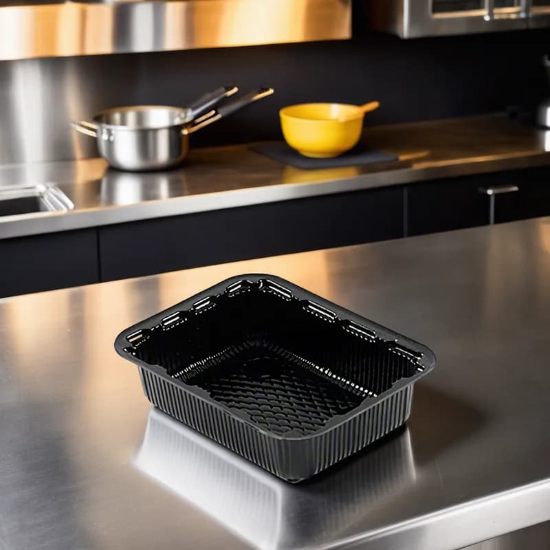 WNA Atrium Take-Out Container Base 6.59X4.97X1.5 IN OPS Black Rectangle 1000/Case