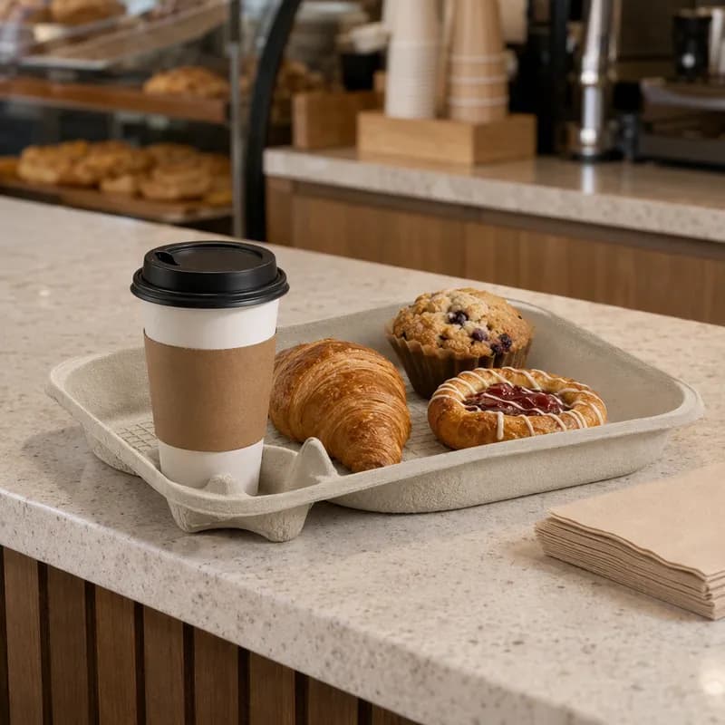 StrongHolder® Cup Carrier & Tray 13X10X2 IN Molded Fiber Kraft Rectangle For 8-22 OZ Without Handle 200/Case