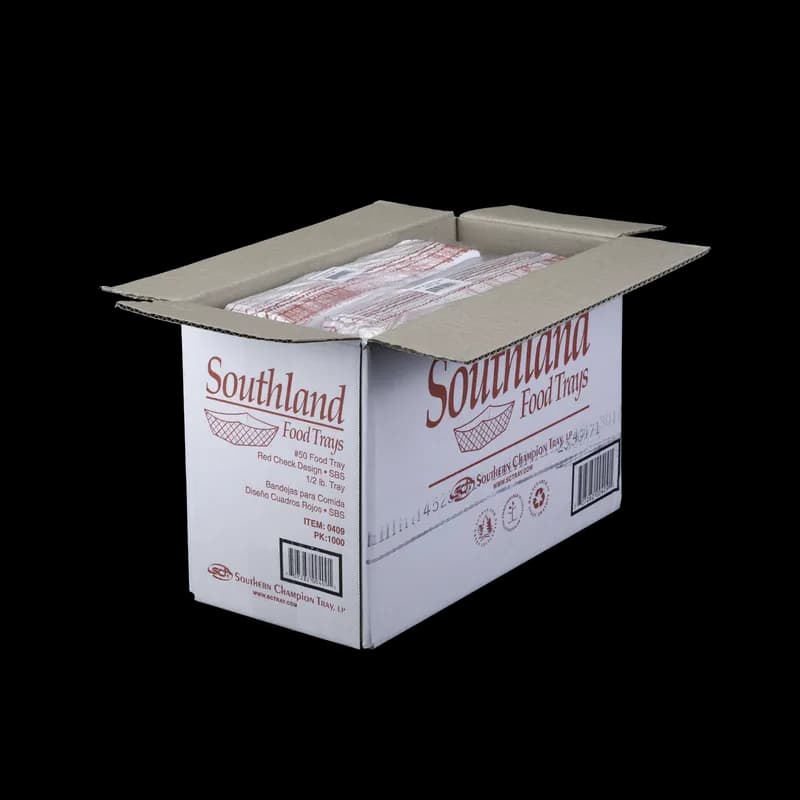 Food Tray 0.5 LB SBS Paperboard White Red Rectangle 1000/Case
