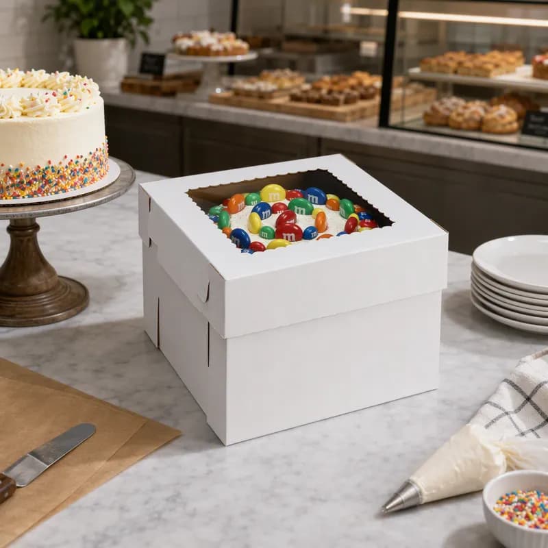 Cake Box 14X14X8 IN White Kraft Plain E-Flute 25/Case