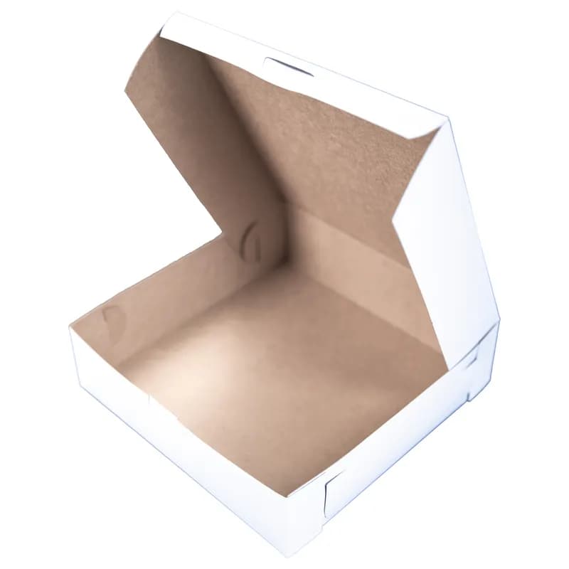 Bakery Box 9X9X2.5 IN Clay-Coated Kraft Board White Kraft Square Lock Corner Tuck Top 250/Bundle
