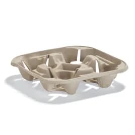 StrongHolder® Cup Carrier 7.4X6.8X6.8 IN 4 Compartment Molded Fiber Kraft For 8-22 OZ Without Handle 300/Case