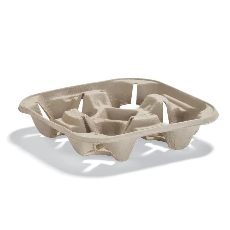 StrongHolder® Cup Carrier 7.4X6.8X6.8 IN 4 Compartment Molded Fiber Kraft For 8-22 OZ Without Handle 300/Case
