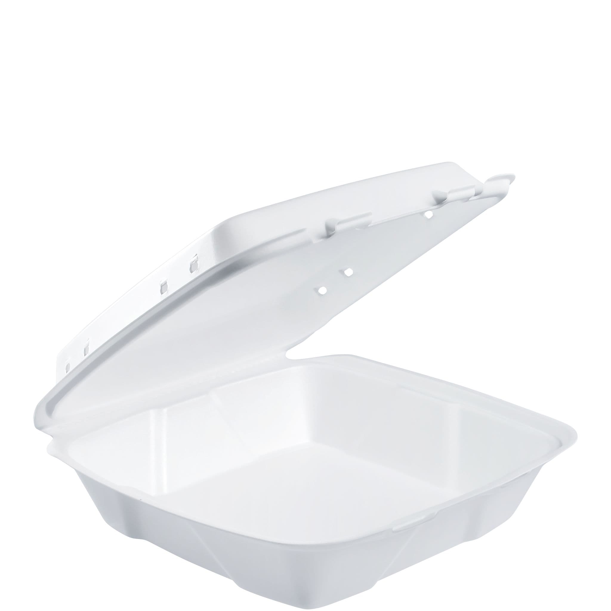 Dart® Take-Out Container Hinged 9.4X9.01X3.1 IN XPS White Insulated Convertible Vented 100 Count/Pack 2 Packs/Case