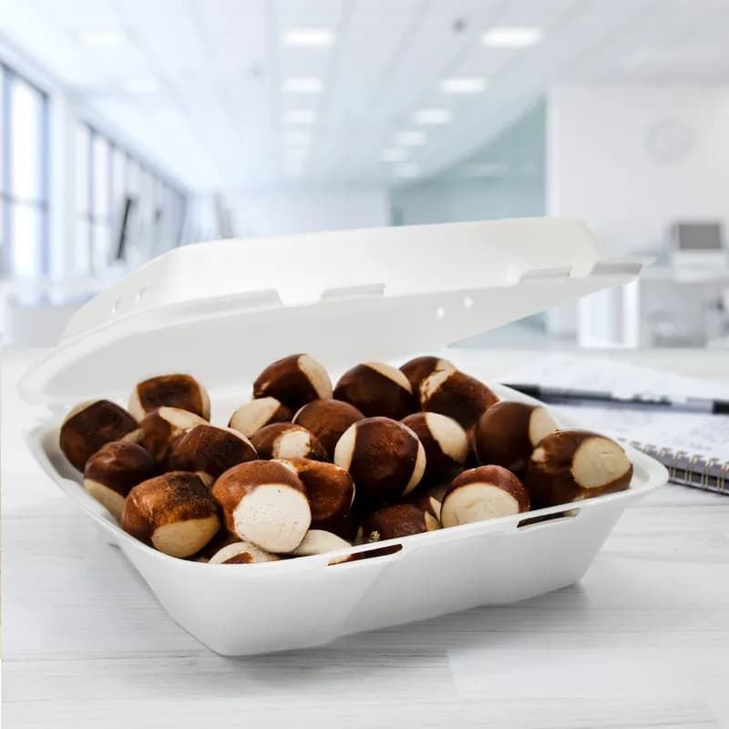 Dart® Take-Out Container Hinged 9.4X9.01X3.1 IN XPS White Insulated Convertible Vented 100 Count/Pack 2 Packs/Case