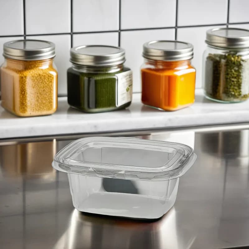 Deli Container Hinged With Flat Lid 32 OZ PET Clear Rectangle 180/Case