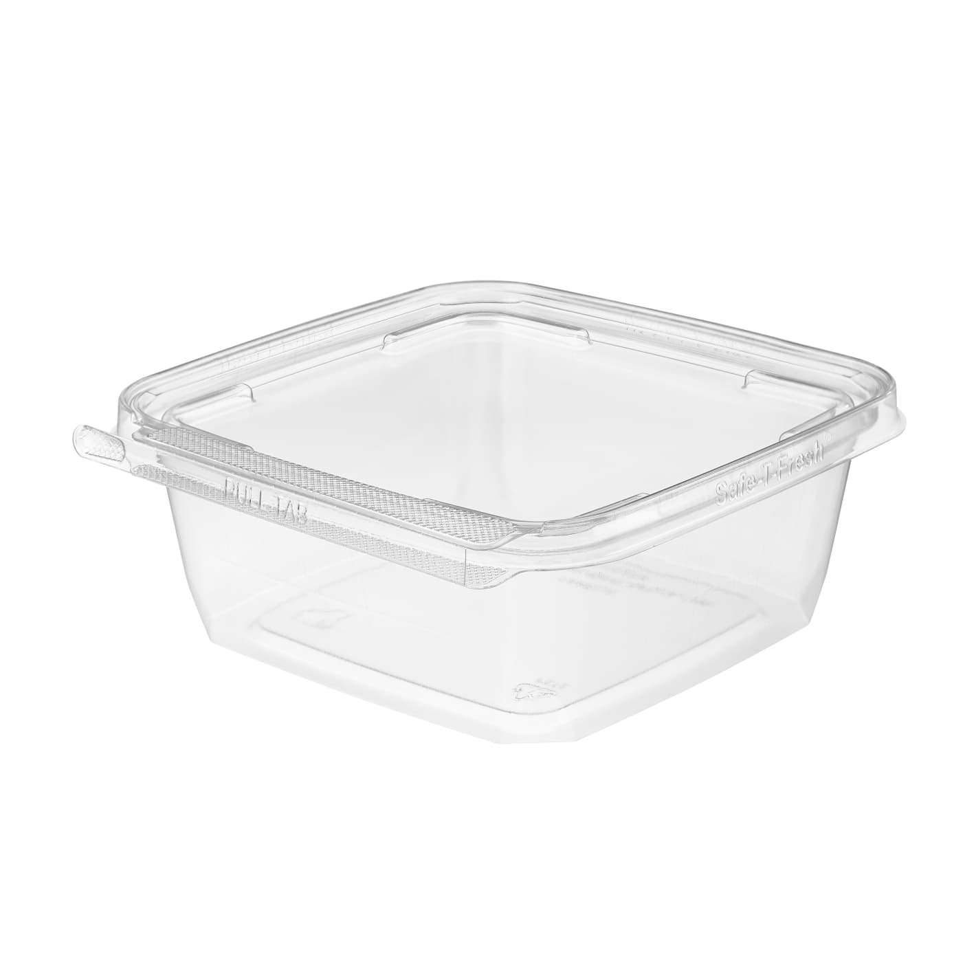 Safe-T-Fresh® Deli Container Hinged With Flat Lid 24 OZ RPET Clear Square With Insert 252/Case