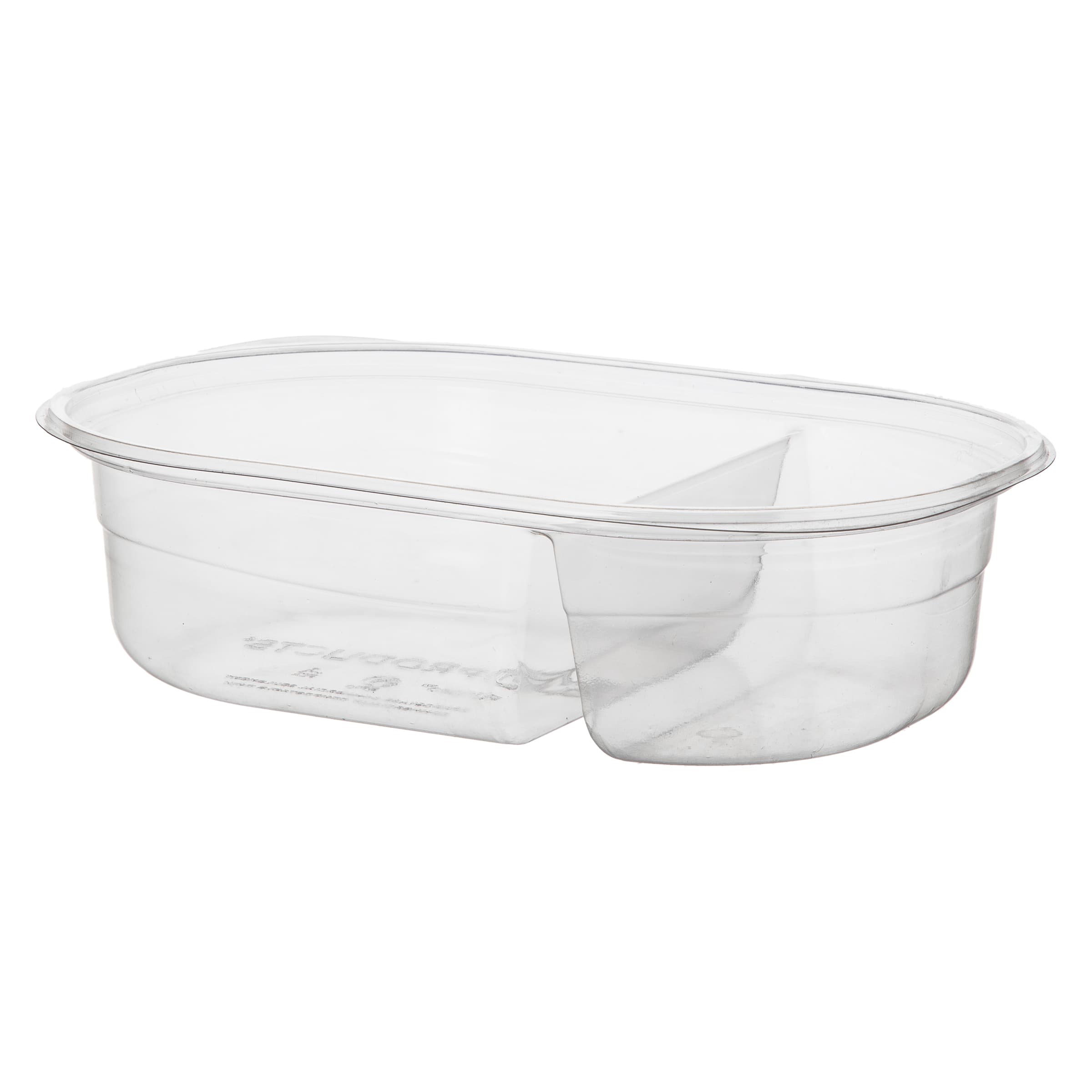 Deli Container Base With Flat Lid 32 OZ 2 Compartment PLA Clear Oval 400/Case