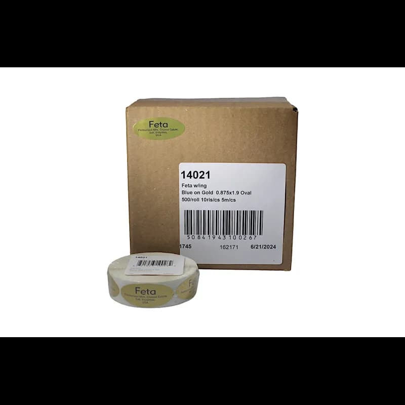 Feta Deli Label 0.875X1.9 IN Blue Gold Oval Foil Ingredients 500 Count/Roll 10 Rolls/Case 5000 Count/Case