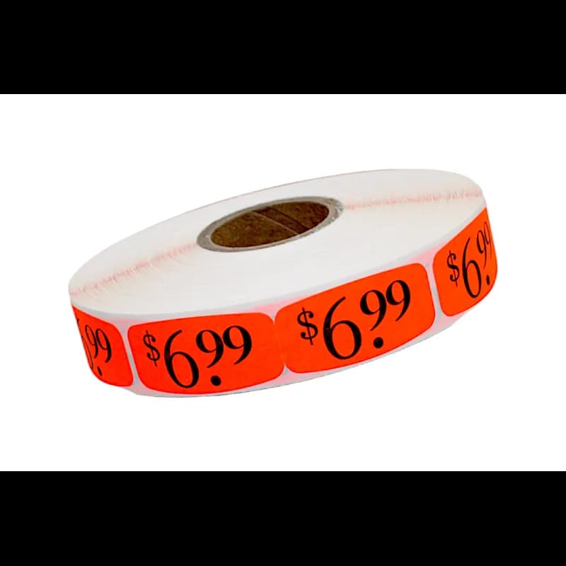 6.99 Price Label Black Fluorescent Red Short Oval Dayglo 1000 Count/Roll 50 Rolls/Case 50000 Count/Case