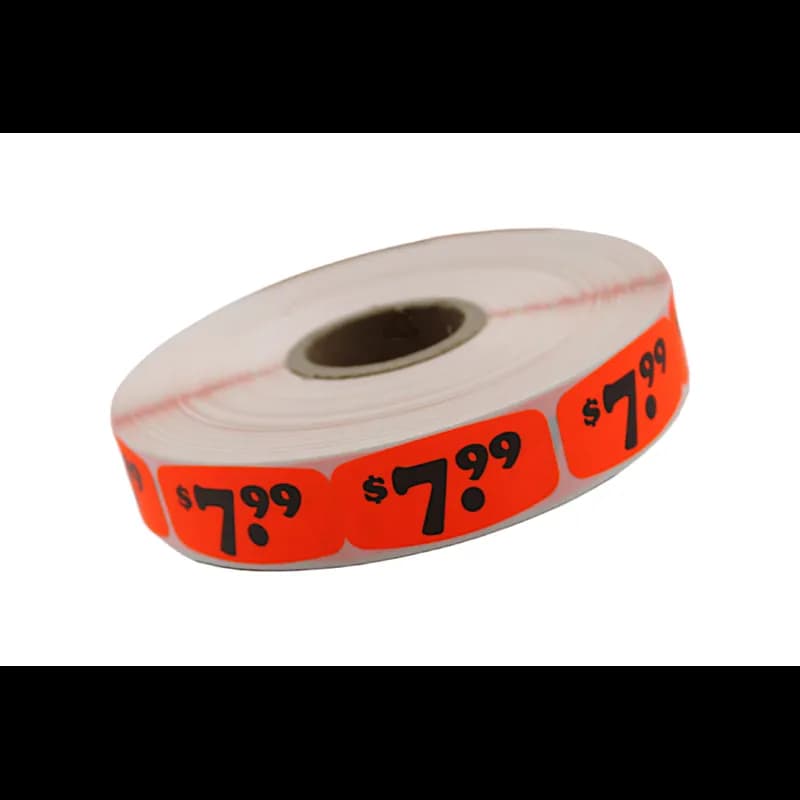 7.99 Price Label Black Fluorescent Red Short Oval Dayglo 1000 Count/Roll 50 Rolls/Case 50000 Count/Case