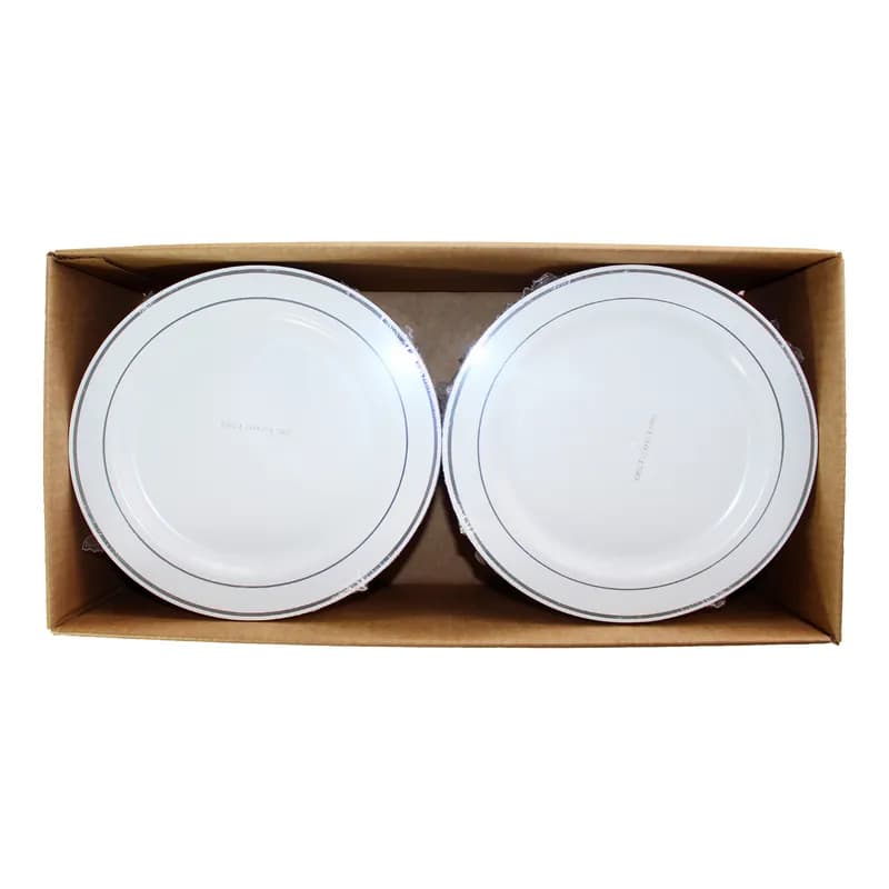 Plate 9 IN PS White Silver Round 144/Case