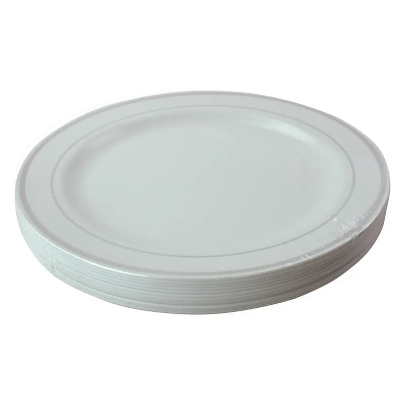 Plate 9 IN PS White Silver Round 144/Case