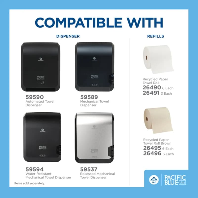 Pacific Blue Ultra™ Paper Towel Dispenser 8 IN Wall Mount Black Mechanical Touchless High Capacity Water Resistant 1/Each