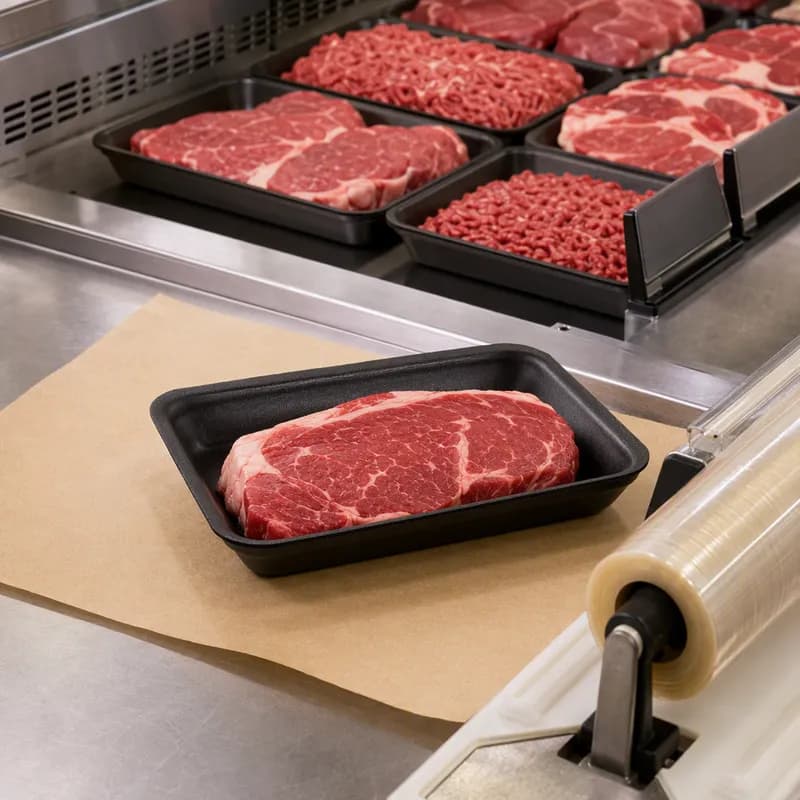 Dyne-A-Pak 3PP Meat Tray 8.625X6.375X1.125 IN Polystyrene Foam Black Heavy 400/Case