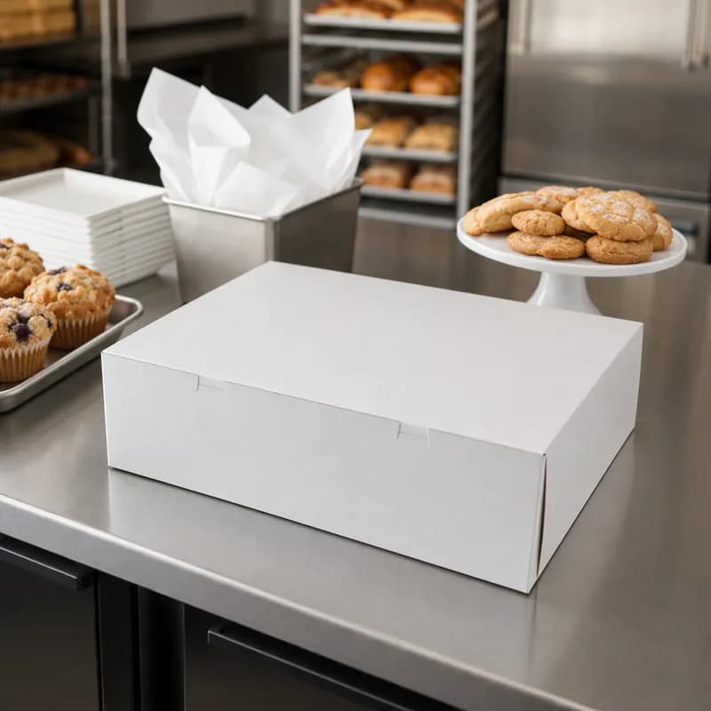 Bakery Box 19X14X5 IN Paperboard White Corner Lock 1-Piece 50/Bundle