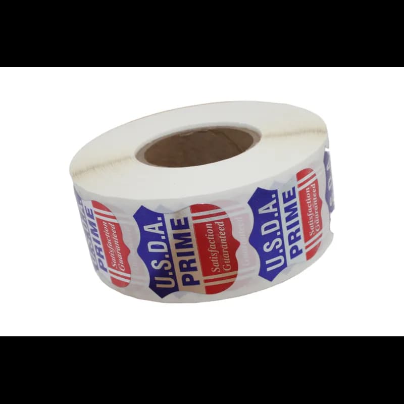 USDA Prime Satisfaction Guaranteed Meat Label 1.3X1.3 IN Red Blue Silver Shield Foil 1000 Count/Roll 25 Rolls/Case