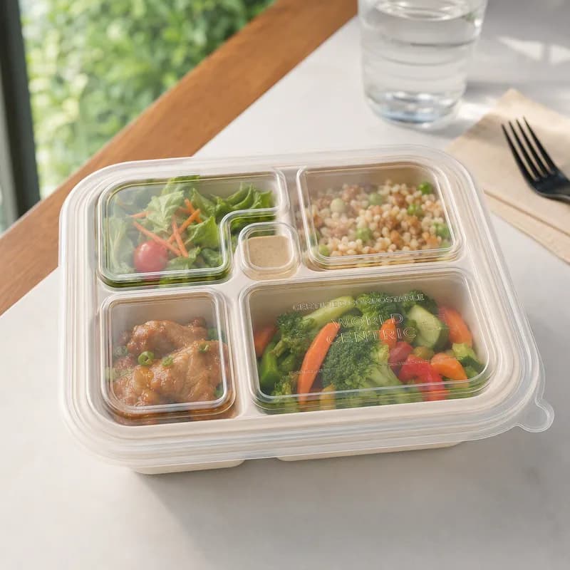 Lid 5 Compartment PLA Clear For Bento Box 300/Case