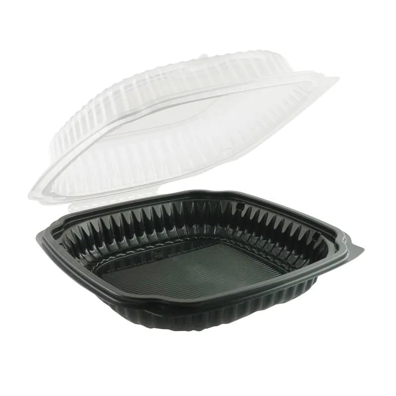 Take-Out Container Hinged With Dome Lid 10.5X9.5 IN PP Black Clear Anti-Fog 100/Case