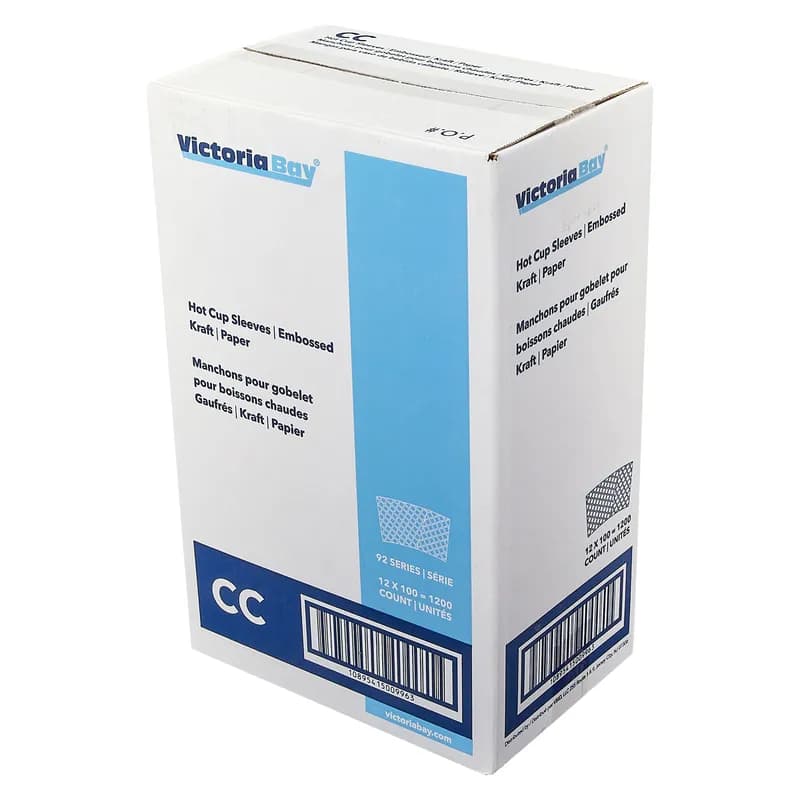 Victoria Bay Cup Sleeve 92MM Paper Kraft For 12-20 OZ 100 Count/Pack 12 Packs/Case 1200 Count/Case