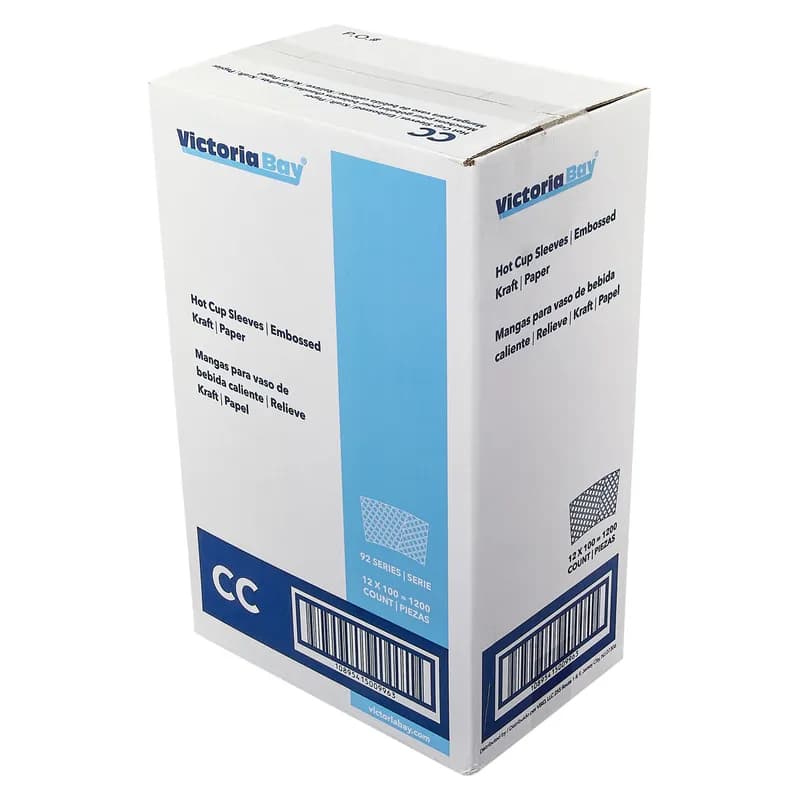 Victoria Bay Cup Sleeve 92MM Paper Kraft For 12-20 OZ 100 Count/Pack 12 Packs/Case 1200 Count/Case