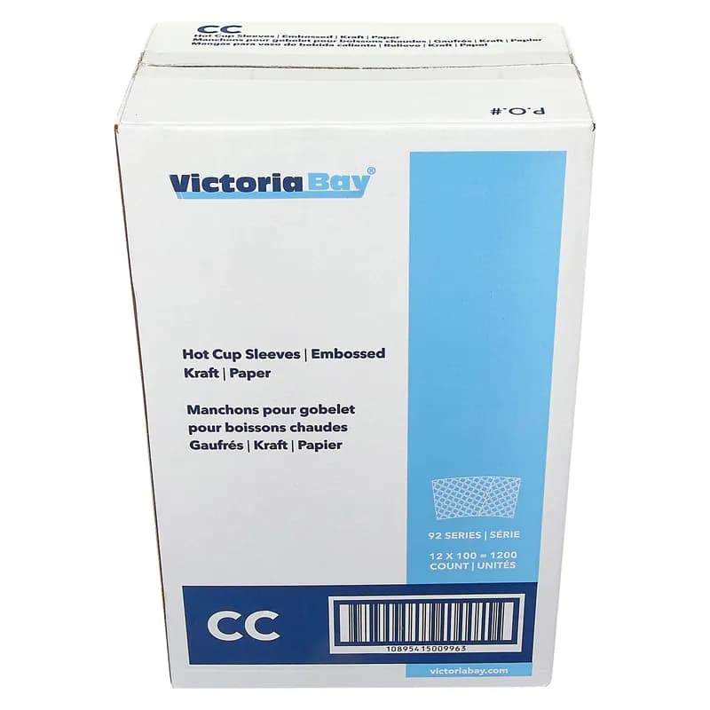 Victoria Bay Cup Sleeve 92MM Paper Kraft For 12-20 OZ 100 Count/Pack 12 Packs/Case 1200 Count/Case