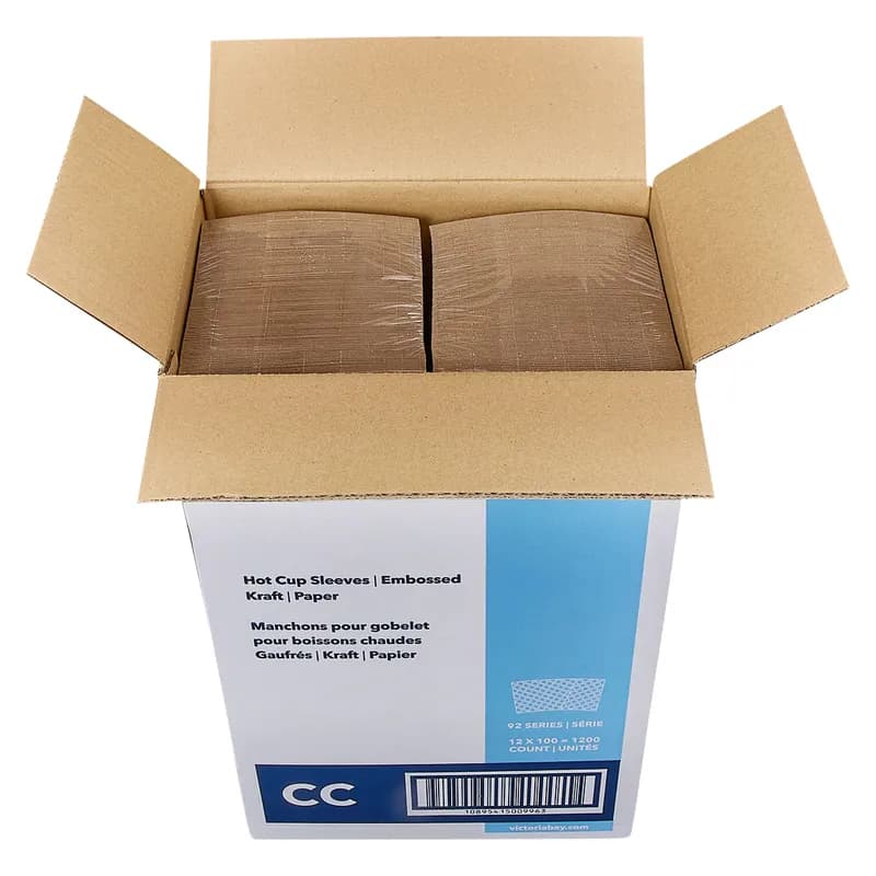 Victoria Bay Cup Sleeve 92MM Paper Kraft For 12-20 OZ 100 Count/Pack 12 Packs/Case 1200 Count/Case
