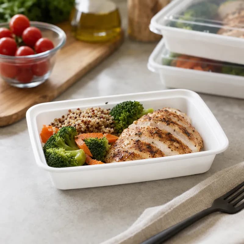 CuBEware Take-Out Container Base 16 OZ Plastic White Rectangle 300/Case