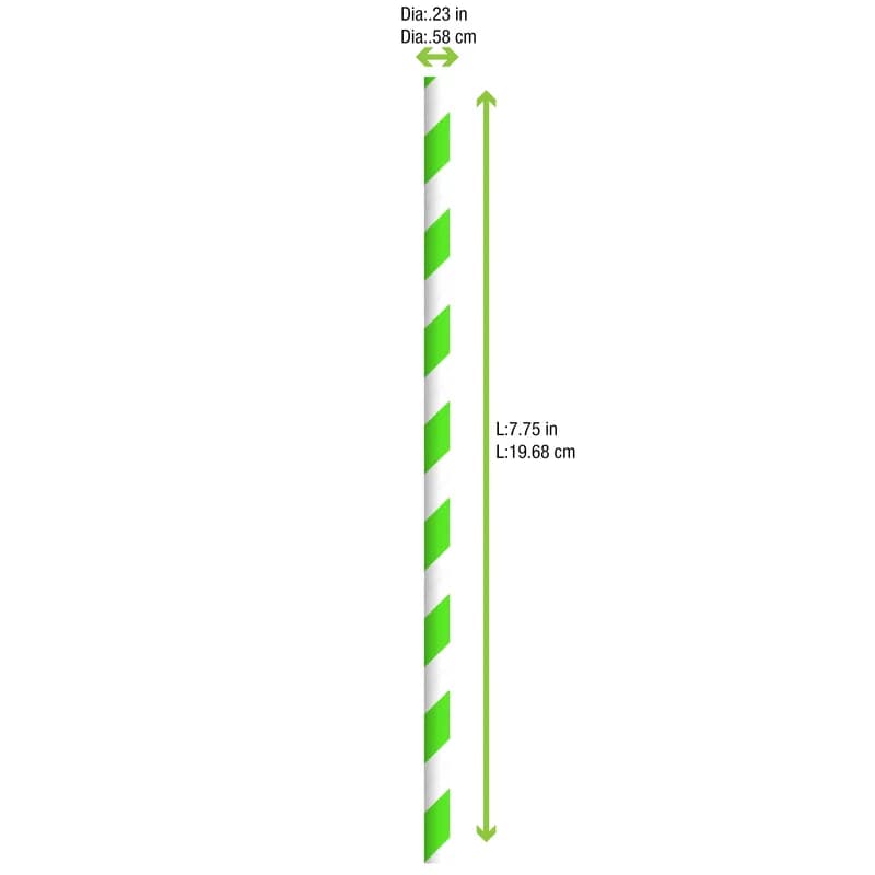 Jumbo Straw 0.2X8.3 IN Paper Green White Stripe Paper Wrapped 500 Count/Pack 6 Packs/Case 3000 Count/Case