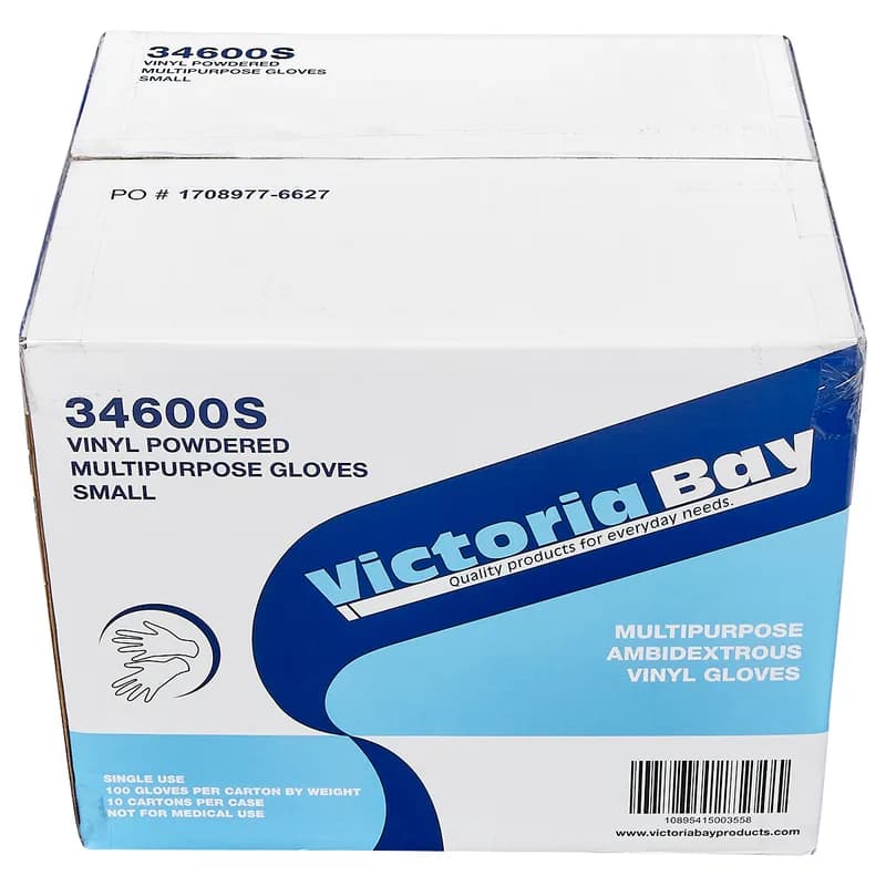 Victoria Bay Gloves Small (SM) Clear Vinyl Disposable Powdered 100 Count/Pack 10 Packs/Case 1000 Count/Case