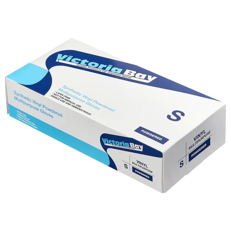 Victoria Bay Gloves Small (SM) Clear Vinyl Disposable Powdered 100 Count/Pack 10 Packs/Case 1000 Count/Case