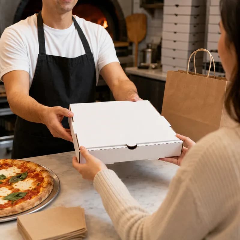 Pizza Box 10X10X2 IN Corrugated Paperboard White Stock Print Fluted B-Flute 50/Bundle