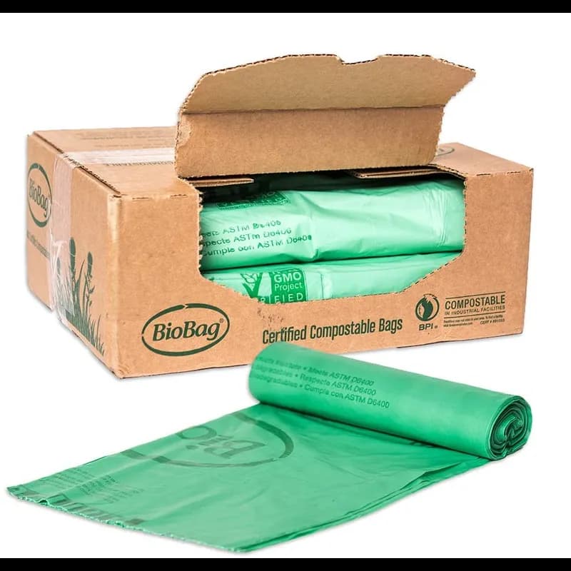Compostable Liner 47X60 IN 64 GAL Green Plant Fiber 0.8MIL 10 Count/Pack 6 Packs/Case 60 Count/Case