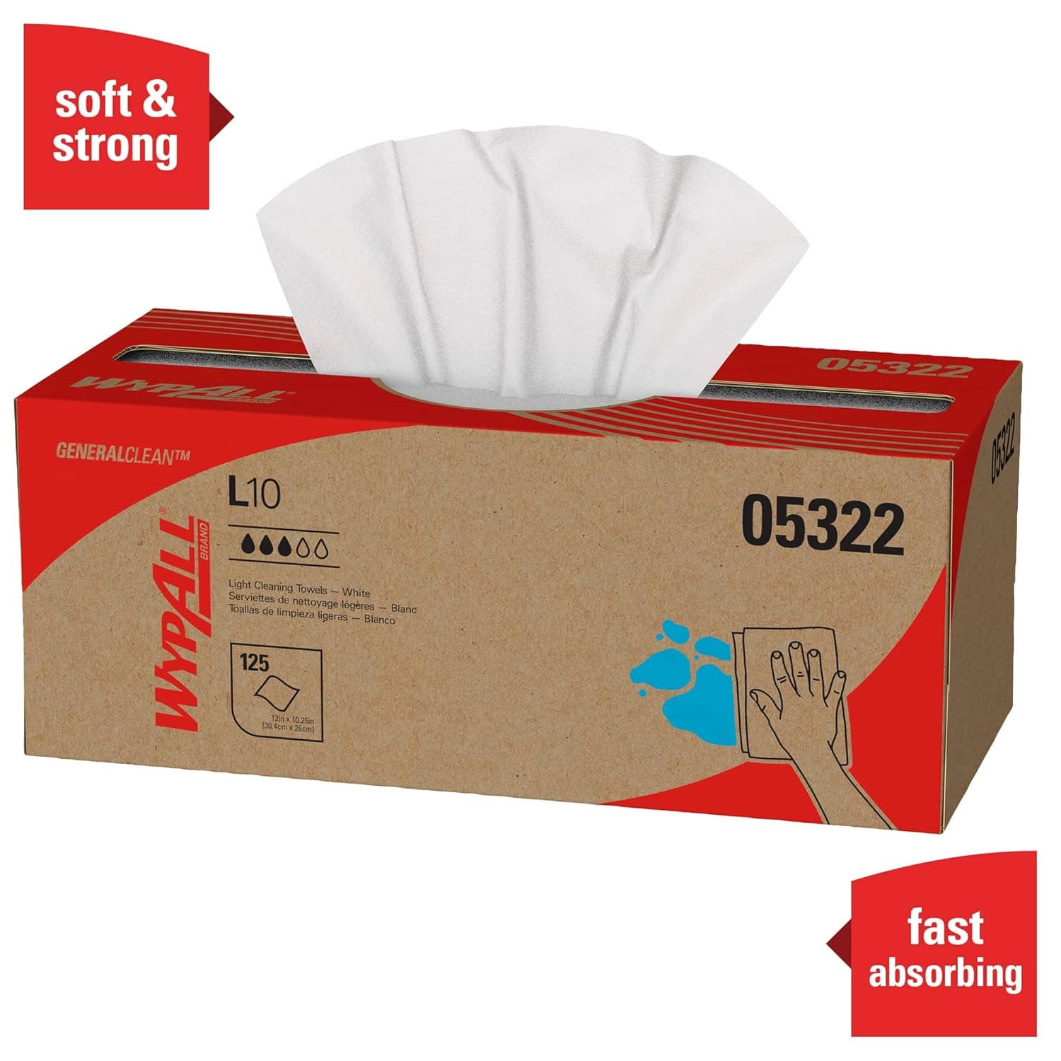 WypAll® L10 Cleaning Towel 12X10.25 IN Light Duty 1 Paper White Pop-Up Box 125 Count/Pack 18 Packs/Case 2250 Count/Case