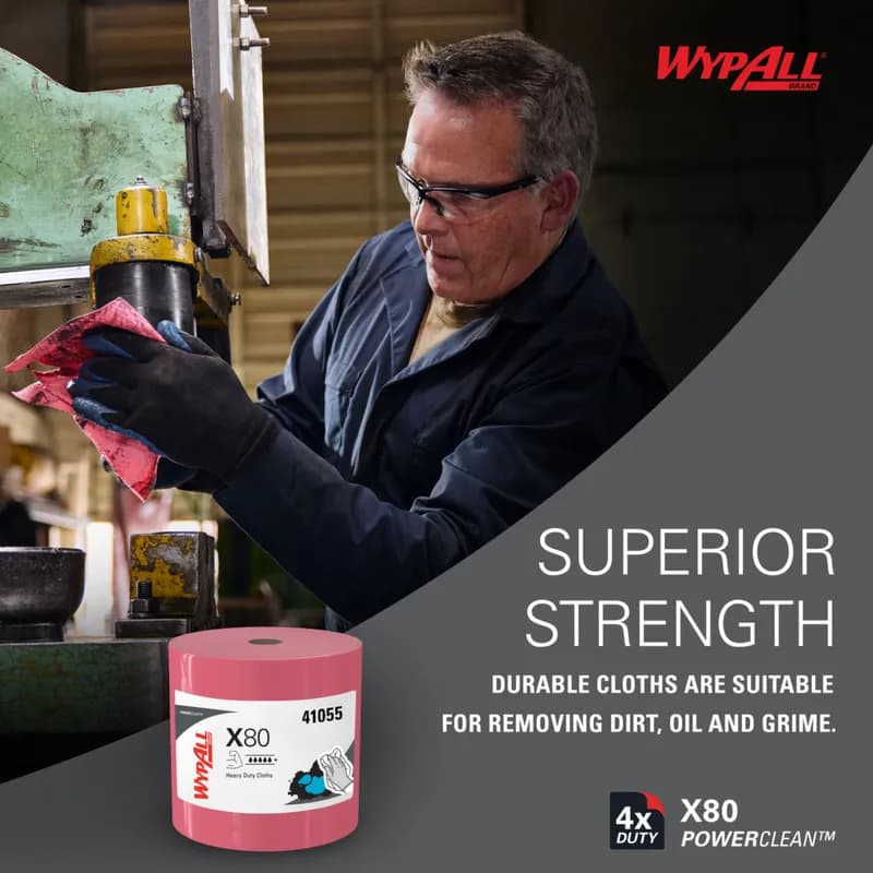 WypAll® X80 Cleaning Towel 12.4X12.2 IN Heavy Duty HydroKnit Red Jumbo Roll 475 Sheets/Roll 1 Rolls/Case 475 Sheets/Case