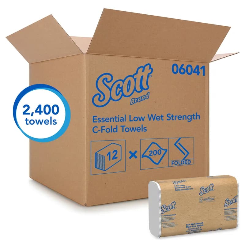 Scott® Essential Folded Paper Towel 10.12X13.5 IN White C-Fold Centerfeed 200 Count/Pack 12 Packs/Case 2400 Count/Case