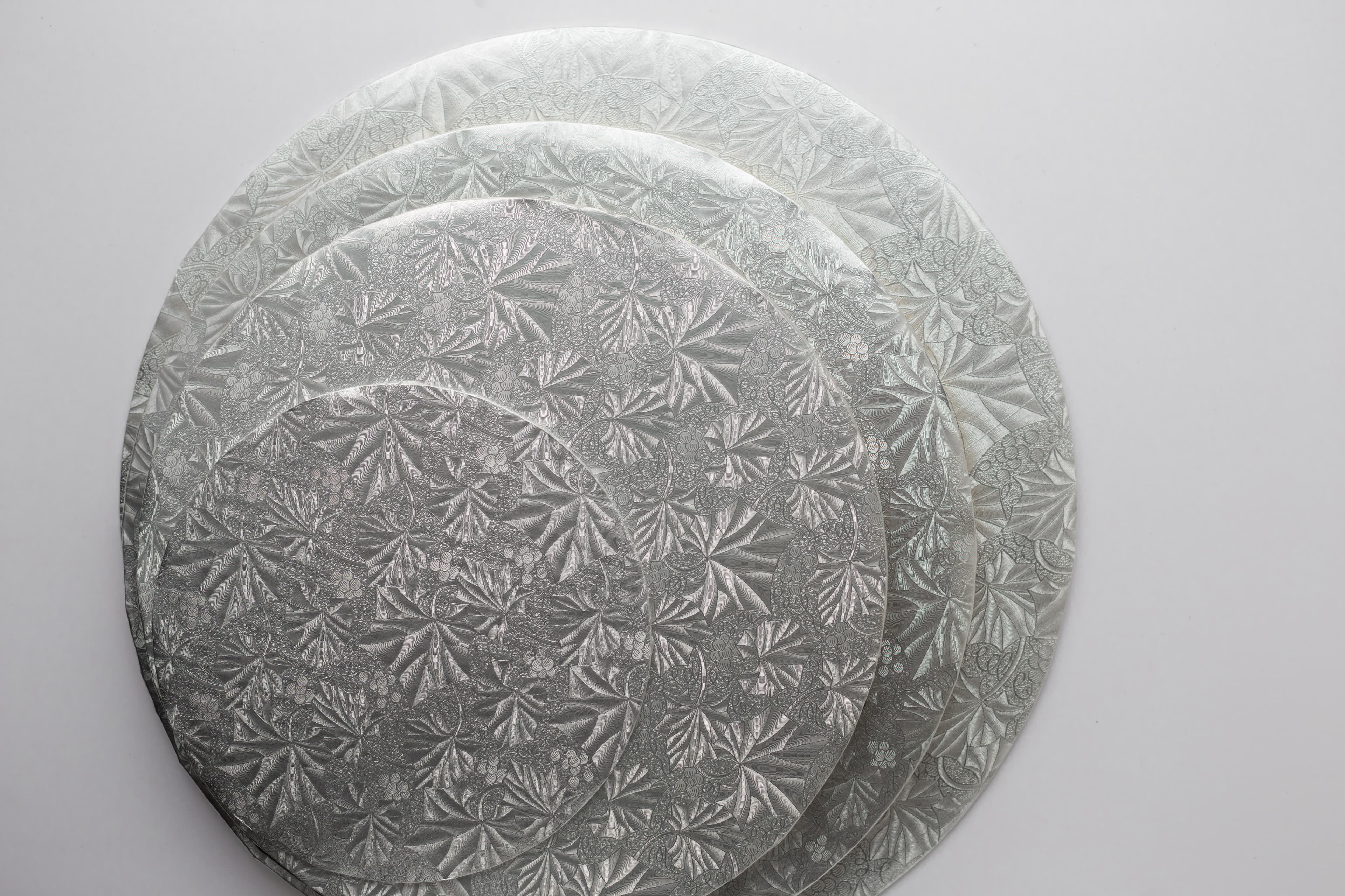 Cake Board 16X0.5 IN Paperboard Silver Round Embossed 12/Case