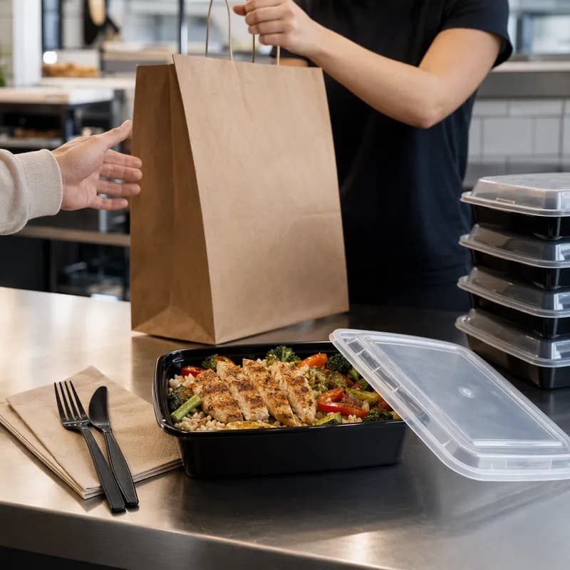 Take-Out Container Base & Lid Combo 38 OZ Plastic Black 150/Case