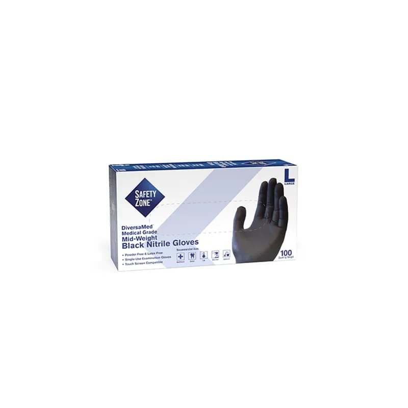 Safety Zone® Gloves Large (LG) Black 4.3MIL Nitrile Disposable Powder-Free 1000/Case