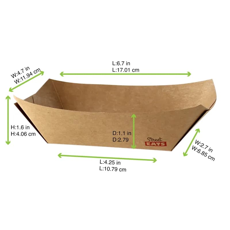 Food Tray 13.5 OZ Paper Kraft Boat Grease Resistant 250 Count/Pack 4 Packs/Case 1000 Count/Case