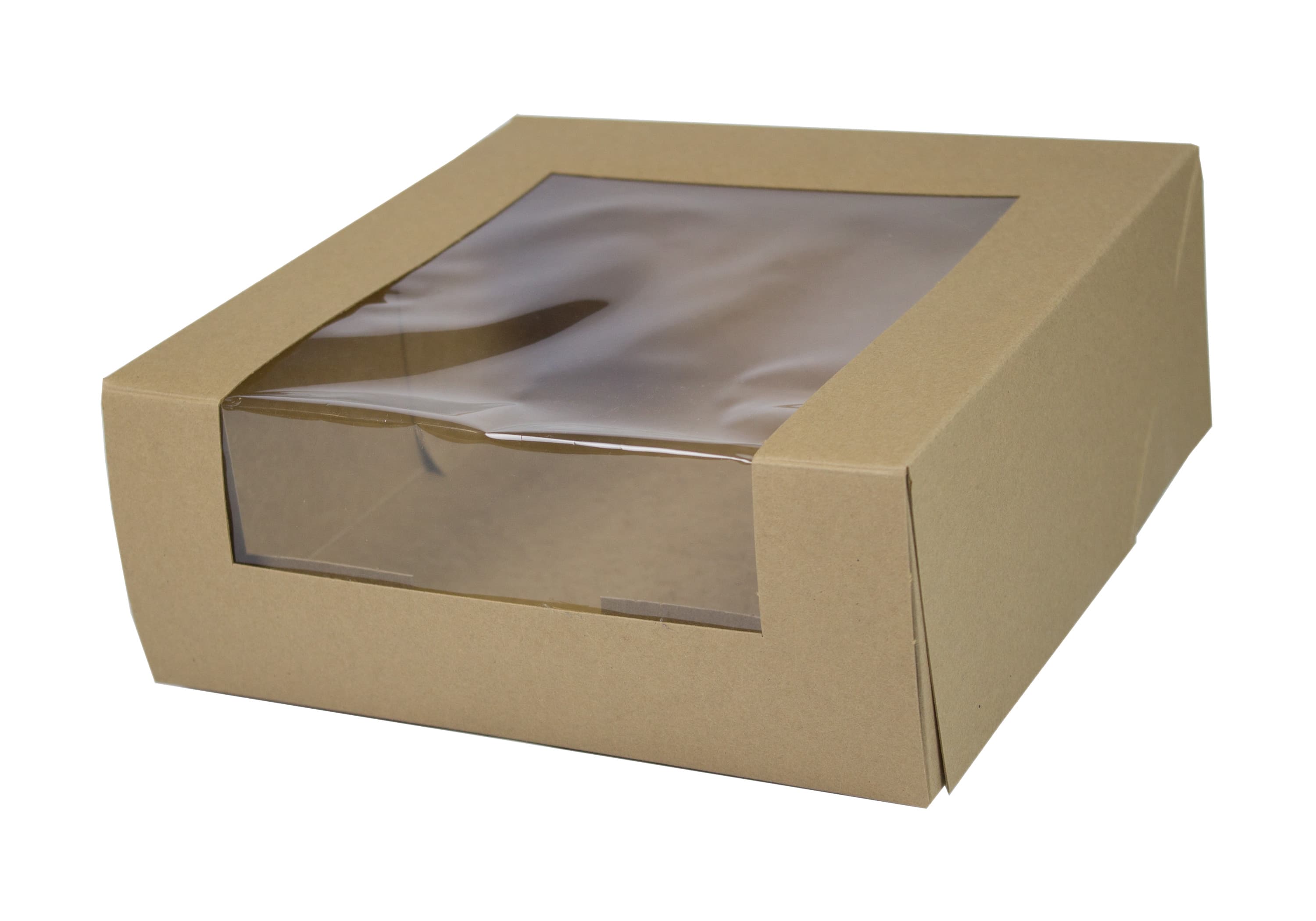 VIEWit Bakery Box 8X8X3.5 IN Kraft 4 Corner Beers Waterfall With Window 150/Case