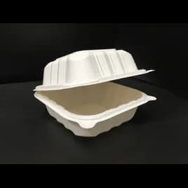 Pebble Box Take-Out Container Hinged 6X6X3.25 IN PP White Square Microwave Safe Grease Resistant 250/Case