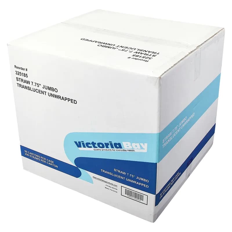 Victoria Bay Jumbo Straw 7.75 IN Plastic Clear Paper Wrapped 500 Count/Pack 24 Packs/Case 12000 Count/Case