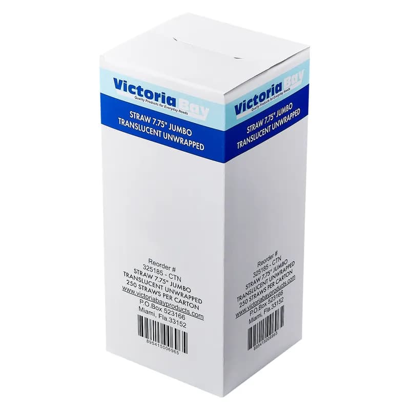 Victoria Bay Jumbo Straw 7.75 IN Plastic Clear Paper Wrapped 500 Count/Pack 24 Packs/Case 12000 Count/Case